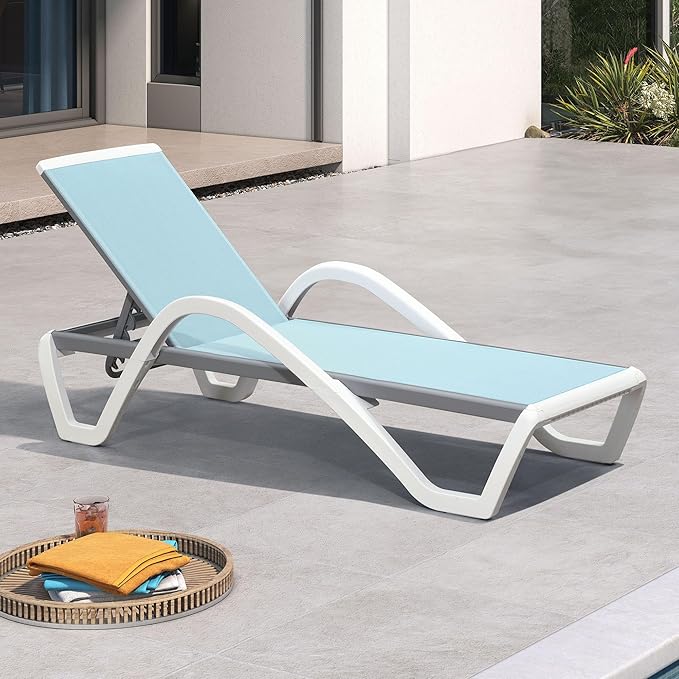 PURPLE LEAF Patio Chaise Lounge Chair with Armrests Outside Aluminum Plastic Stackable Tanning Chairs for Pool - Photo 1