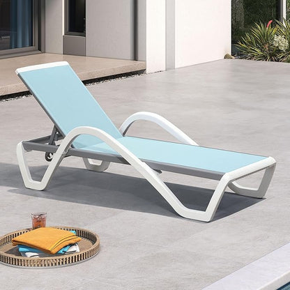 PURPLE LEAF Patio Chaise Lounge Chair with Armrests Outside Aluminum Plastic Stackable Tanning Chairs for Pool Sunbathing Beach Deck Outdoor Lounger, Light Blue