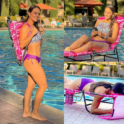 EasyGo Product FLIP Face Down Tanning Beach Chair Lounger with Face & Arm Holes - Polyester Material – Multiple Backrest Positions - Head Rest Pillow-Sand or Home Use - PATENTS Pending