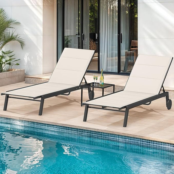 DWVO Outdoor Chaise Lounge Set, 2 Patio Chaise Lounge Chairs with Side Table - Photo 1