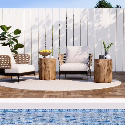 HOMPUS Concrete Outdoor Side Table Tree Stump Modern Round Coffee Table Accent Table Plant Stand Faux Wood End Table Garden Stool for Patio,Home Decor, Living Room(Light Oak)