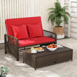 Tangkula Patio Adjustable Wicker Daybed, Rattan Loveseat & Storage Ottoman w/ 4-Level Backrest & Soft Cushions - Photo 4