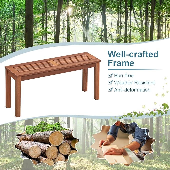 RELAX4LIFE Wooden Outdoor Bench - Patio Bench with Slatted Seat, Weather Resistant Solid Wood Frame, Garden Bench, 2 Seater Park Bench for Deck, Poolside, Balcony, Porch, Lawn, Outside Bench (2)