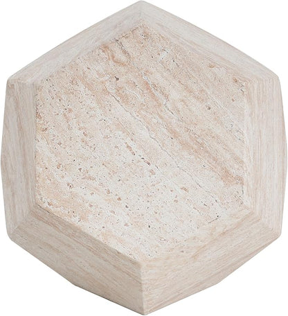 Outdoor Side Table Faux Marble End Table Faux Stone Side Tables Travertine Small Coffee Tables for Indoor Outdoor, Garden Stool Plant Stand for Porch, Backyard Patio, Hexagonal