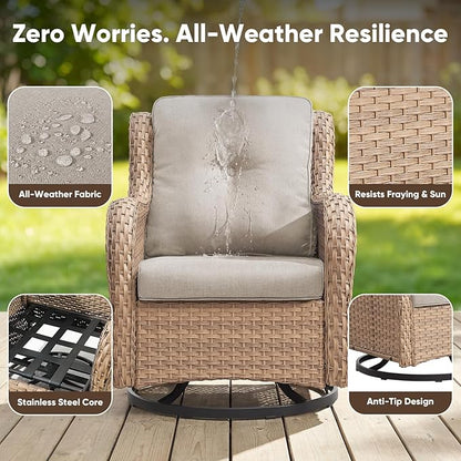 Belord Outdoor Swivel Chairs Set of 2,Patio Wicker Rocker Chairs with Ottomans, All Weather Patio Conversation Furniture Set, Ideal for Porch Balcony Deck Yard, Yellow Wicker/Beige