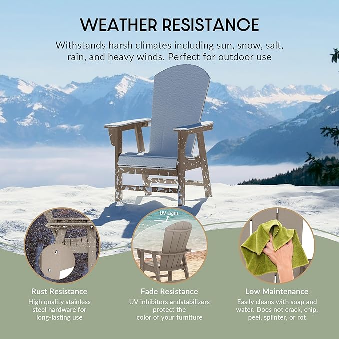 WestinTrends Malibu Outdoor Patio HDPE Plastic Adirondack Dining Chair Weathered Wood - Photo 5