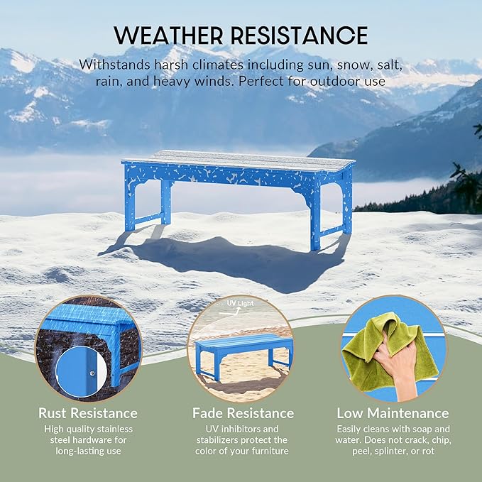 WestinTrends Malibu Outdoor Bench, All Weather Resistant Poly Lumber Backless Patio Garden Bench, Adirondack Curved Bench Seat for Comfort, Pacific Blue