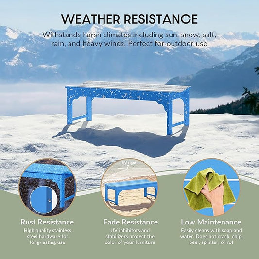 WestinTrends Malibu Outdoor Bench, All Weather Resistant Poly Lumber Backless Patio Garden Bench, Adirondack Curved Bench Seat for Comfort, Pacific Blue