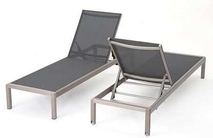 Christopher Knight Home Cape Coral Outdoor Mesh Chaise Lounges, 2-Pcs Set, Dark Grey / Silver