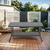 Wicker Outdoor Coffee Table,Rattan Outdoor Coffee Table with 2-Layer Storage Furniture Tables for Garden,Porch,Backyard - Photo 3