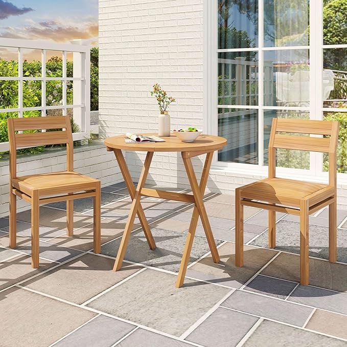 Tangkula 26-Inch Acacia Wood Outdoor Dining Table Set of 2 - Photo 3