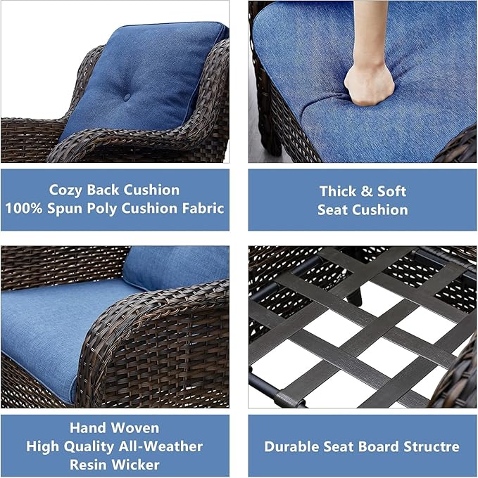 HUMMUH 6 Pieces Patio Furniture Set with Fire Pit Table High Back Outdoor Conversation Set Wicker Patio Couch Outdoor Chairs Ottomans for Balcony Garden,Lawn,Deck
