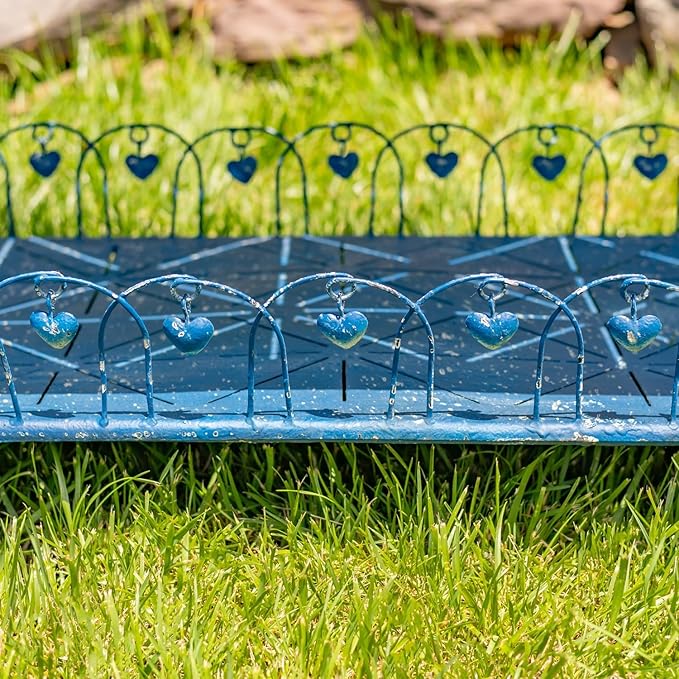 Zaer Ltd. Vintage Style Metal Patio Furniture with Heart Design Accents, Outdoor/Indoor Decor (Vintage Blue, Coffee Table)