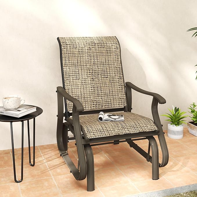 Outsunny Outdoor Glider Chair, Gliders for Outside Patio with Steel Frame and Mesh Fabric for Backyard, Garden, and Porch, Light Mixed Brown