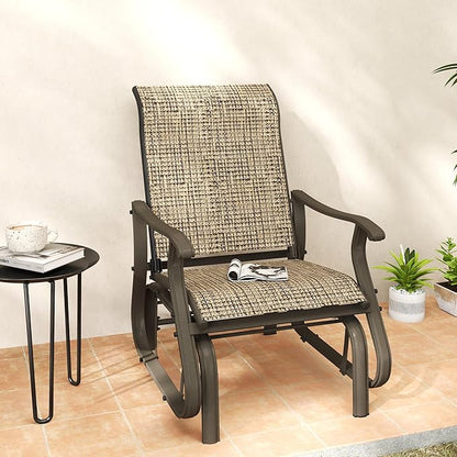 Outsunny Outdoor Glider Chair, Gliders for Outside Patio with Steel Frame and Mesh Fabric for Backyard, Garden, and Porch, Light Mixed Brown