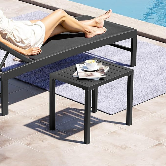 Crestlive Products Aluminum Outdoor Side Table,Black Rectangular End Table,Easy Assembly Small Coffee Bistro Table for Patio Pool Balcony