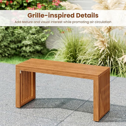 RELAX4LIFE 2-Person Wooden Outdoor Bench - 36’’ Acacia Wood Backless Patio Garden Bench w/Slatted Seat, Indoor Outside Dining Loveseat Furniture for Entryway Park Porch, 800LBS Weight Capacity (2)