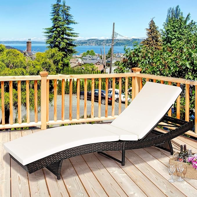 Tangkula Outdoor Folding Chaise Lounger, Rattan Patio Lounge Chair with Removable Thick Cushion, 5 Adjustable Levels - Photo 4