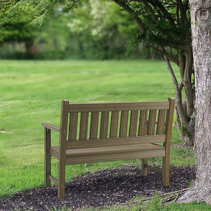 Outdoor Bench, 2-Person Garden Bench, Poly Lumber Patio Bench for Outdoors, Porch, and Park (Light Brown)