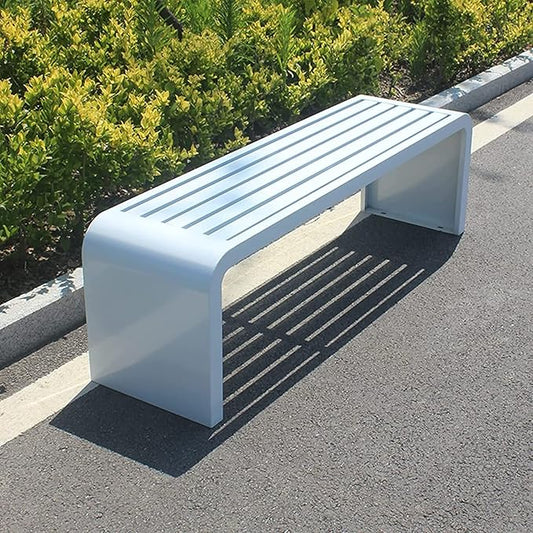 Backless Metal Outdoor Bench,All-Weather Patio Garden Bench for Backyard,Waterproof Durable Steel Park Benches Seat for Garden, Porch, Park, Entryway(39.3x15.8x17.8 inch, White)