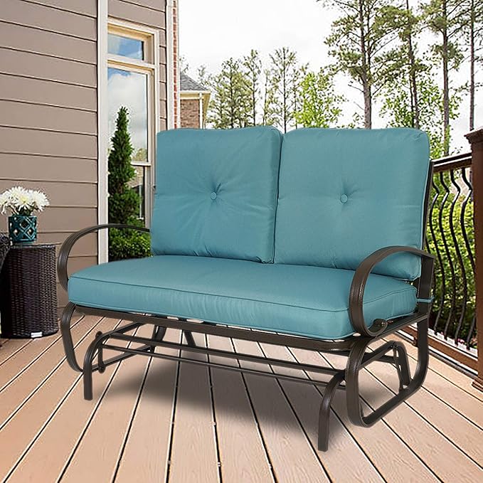 Kozyard Cozy Patio Glider Bench - Outdoor Rocking Loveseat with Sturdy Frame and Cushioned Seats for Patio - Photo 2