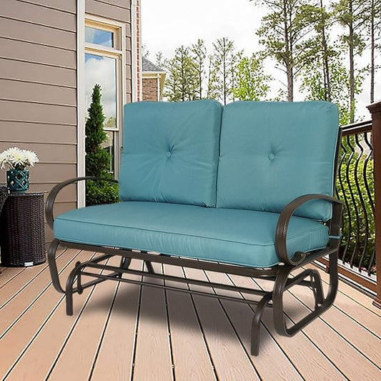 Kozyard Cozy Patio Glider Bench - Outdoor Rocking Loveseat with Sturdy Frame and Cushioned Seats for Patio, Yard - Rocker Swing with Outdoor Seating, Perfect for Porch Outdoo (Blue)