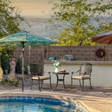 VINGLI 21" Cast Aluminum Outdoor Side Table with Umbrella Hole, All Weather Patio Side Table Bistro Table for Balcony - Photo 2