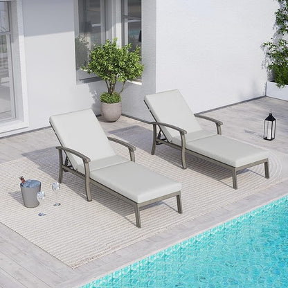 Chaise Lounge Chairs Set of 2, Patio Aluminum Chaise Lounge with Cushion, Adjustable Reclining Positions Lounge Chair for Outdoor Garden Pool Porch