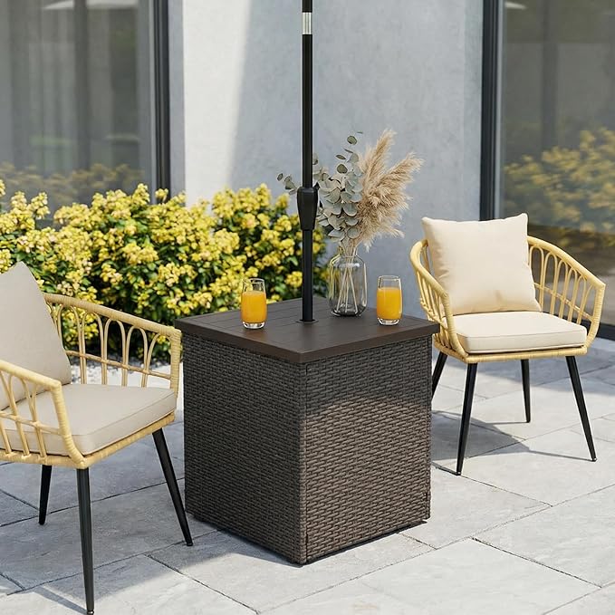 Outdoor Patio Table with Umbrella Hole, Umbrella Side Table Base Stand - Photo 7