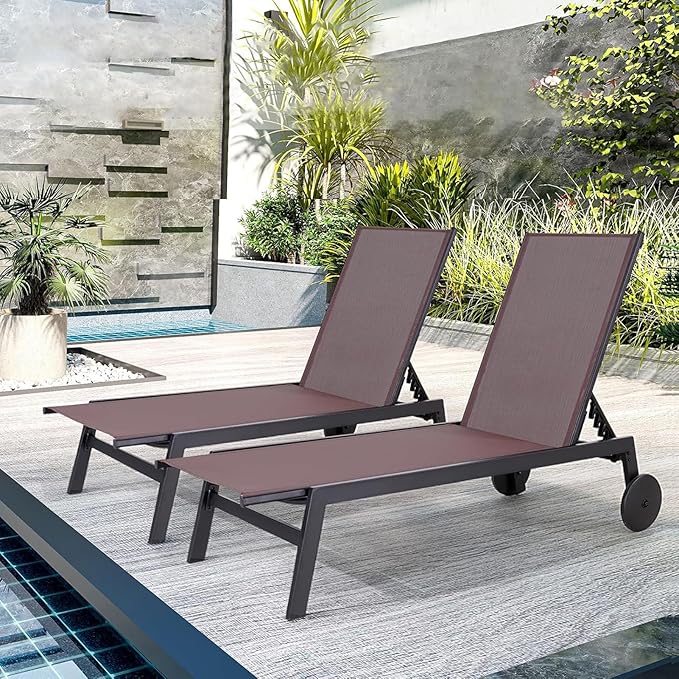 EROMMY Patio Chaise Lounge Chair Set of 2 with Wheels, Outdoor Lounge Chairs with Adjustable Backrest - Photo 1