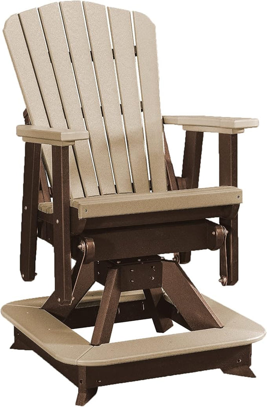 DutchCrafters Slat Fan Back Poly Balcony Adirondack Swivel Glider with Footrest Outdoor Patio Chair (Tudor Brown & Weatherwood)