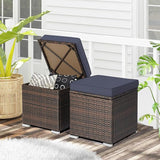 RELAX4LIFE Wicker Outdoor Storage Ottoman, 2-Piece Rattan Footstool w/Removable Cushion - Photo 9