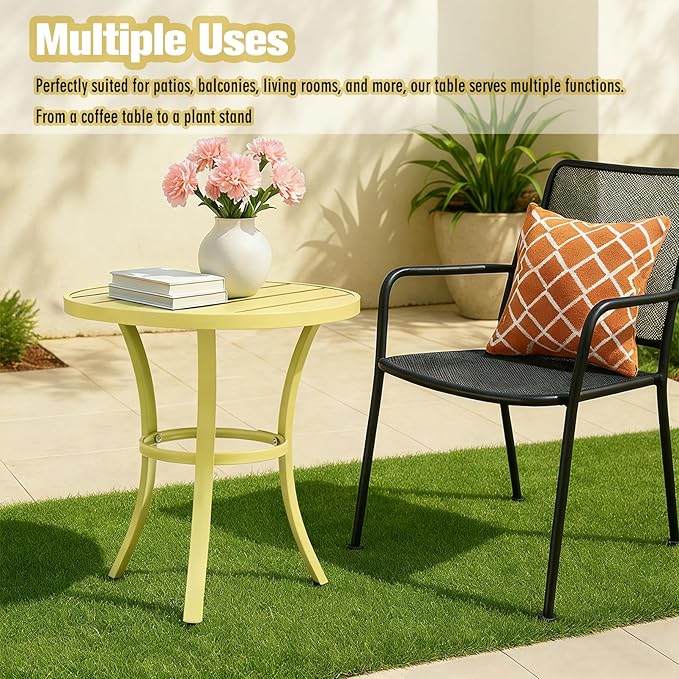 Small Side Table Round Outdoor Metal 19.5-Inch End Tables Portable Leisure Indoor Standing Accent Bistro Coffee Plant - Photo 4