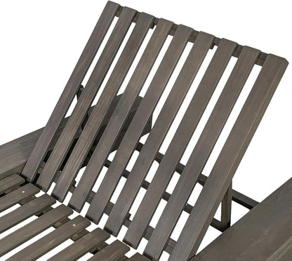Merax Outdoor Acacia Wood Chaise Lounge Frame Only - Patio Recliner Chair with Adjustable Backrest and Flat Storage Surface (Cushion Not Included)