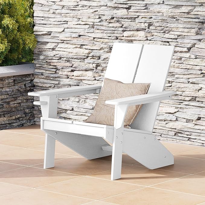 WestinTrends Riviera Outdoor HDPE Modern Adirondack Chair with Cup Holder, White