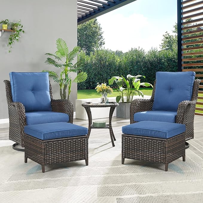 Rilyson Patio Furniture Swivel Chairs Set - 5 PC Wicker Rattan Outdoor Sectional Conversation Sets with 2 Swivel - Photo 7