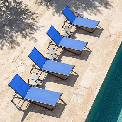 Lounge Chair Outdoor, Aluminum Chaise Lounge Outdoor, Lightweight Lounge Chairs for Outside with 5 Adjustable Backrest, Pool Lounger for Poolside, Beach, Balcony, Deck (Classic Blue)