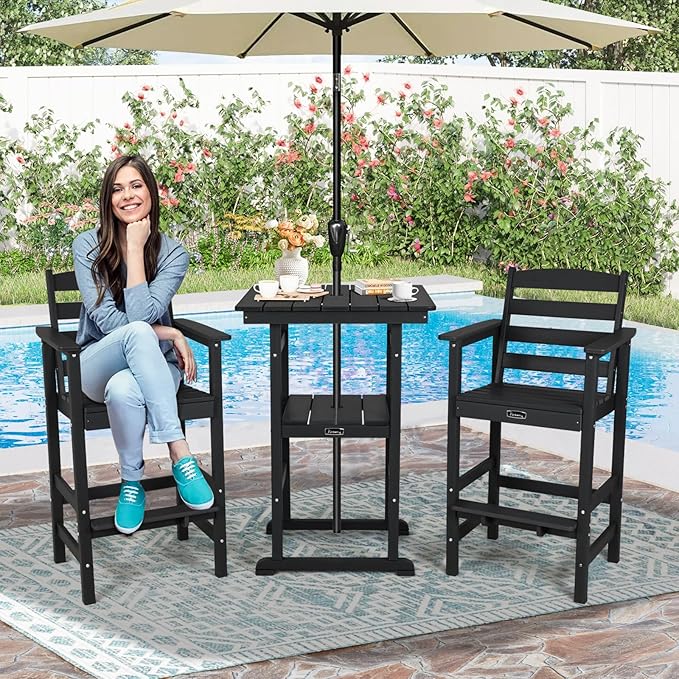 FUNBERRY Outdoor Bar Set with Umbrella Holes, Tall Adirondack Chairs and Table - Photo 8