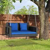 4FT Wicker Porch Swing for 2 Person, 800lb Capacity Outdoor Hanging Bench with Removable Cushions - Photo 9