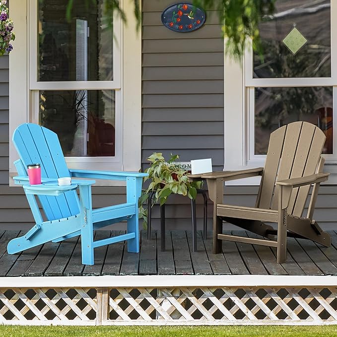 Adirondack Chair, HDPE Folding Adirondack Chair with Multifunctional Cup Holder, Weather Resistant Fire Pit Chair for porches, patios, patios, poolsides, Decks.