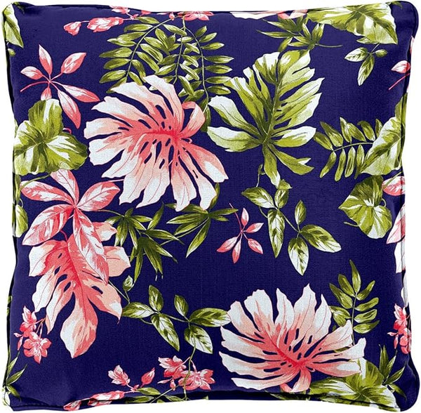 BrylaneHome 20" Square Throw Pillow - Patio & Outdoor - Water, Stain & Fade Resistant - Navy Tropical Leaves - Photo 1