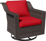 Outdoor Furniture Swivel Chair, Patio Glider Wicker Rocker Seating with Cushions for Porch Deck Balcony (Red) - Photo 6