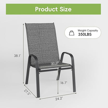Patio Chairs Set of 2, Outdoor Dining Chairs Stackable for All Weather, Breathable Metal Modern Outside Furniture Chair for Pool Side, Garden, Backyard Deck, Dark Grey