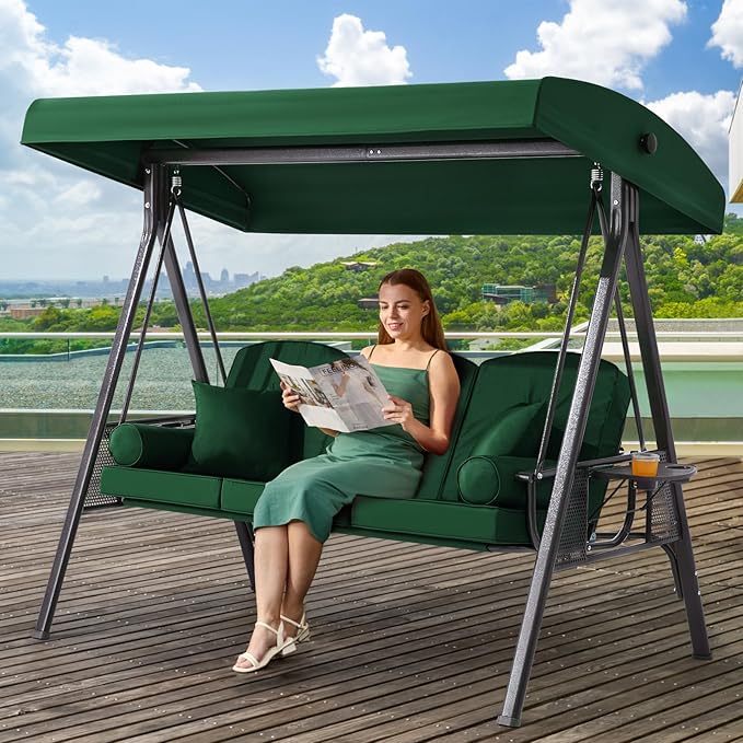 3 in 1 Outdoor Porch Swing with Canopy, 3 Seat Outdoor Swing for Adults, Patio Swing Chair with Thickened Cushions - Photo 1