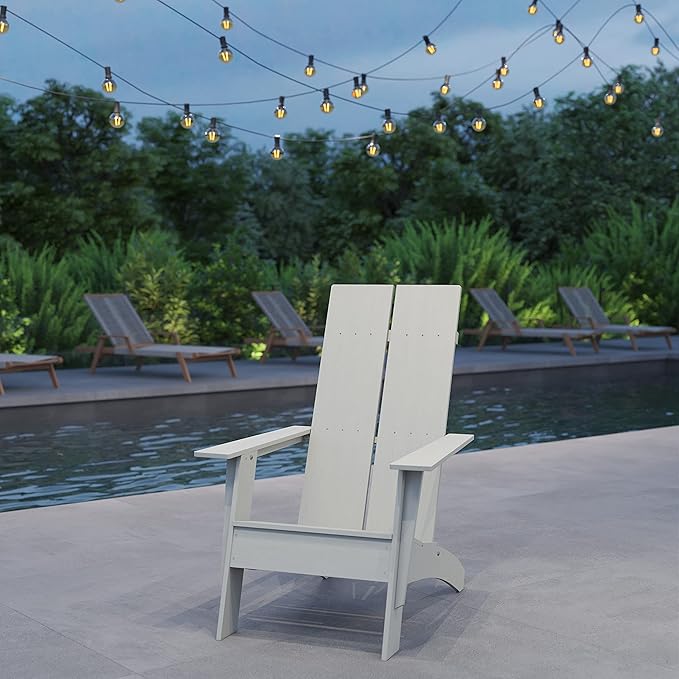 Merrick Lane Piedmont 2 Slat Poly Resin Adirondack Chair - Gray - Modern Design - Indoor/Outdoor