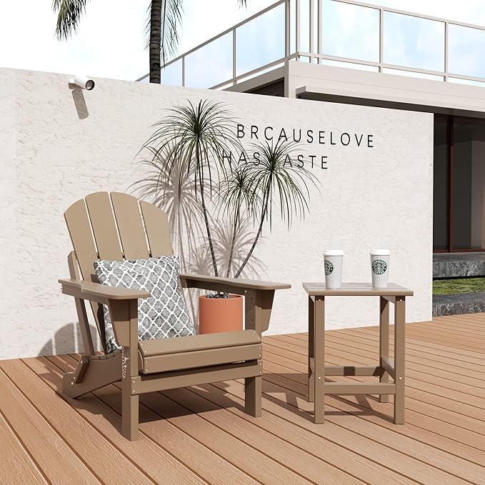 WO WESTIN OUTDOOR HDPE Laguna Outdoor Poly Adirondack Chair with Side Table, Weathered Wood