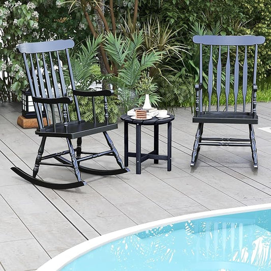 Giantex Outdoor Wood Rocking Chair Set of 2 - Patio Rocking Chair with Rubber Wood Frame, Slat Back, Outside & Indoor Rocker for Garden, Poolside, Balcony, Backyard, Lawn, Front Porch Rocker, Black