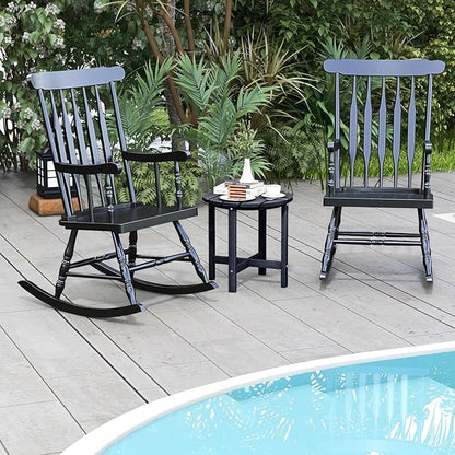 Giantex Outdoor Wood Rocking Chair - Patio Rocking Chair with Solid Rubber Wood Frame, Slat Back, Outside & Indoor Rocker for Garden, Poolside, Balcony, Backyard, Lawn, Front Porch Rocker, Black
