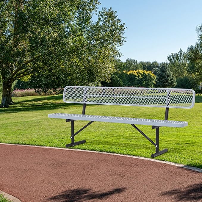 4/6/8 Feet Park Bench for Outside Heavy Duty Metal, Garden Benches Outdoor Bench with Backrest & Portable Frame - Photo 7