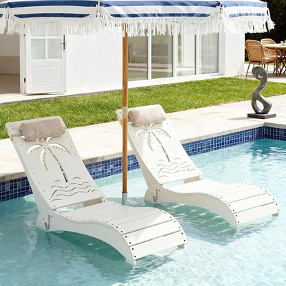 in Pool Lounge Chairs Set of 2, HDPE Pool Chaise Loungers for Sun Shelf up to 9 Inches, Fade-Resistant, 3-Position Adjustable Backrest with Headrest, Ergonomic Poolside Lounger, White